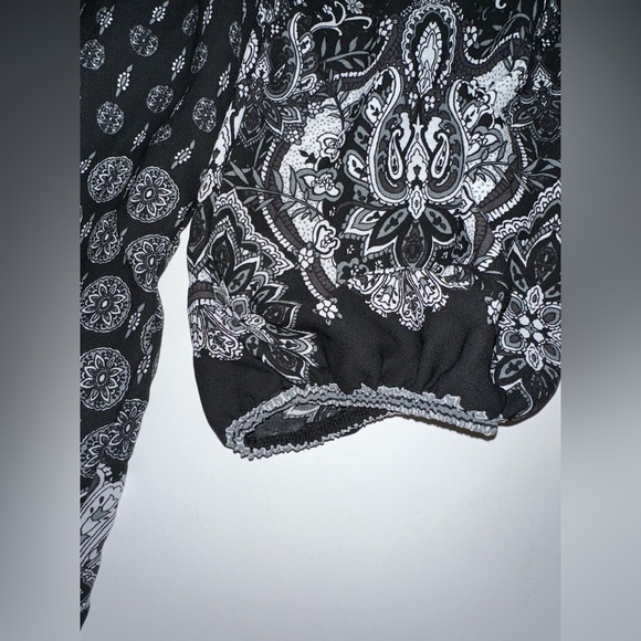 Fifth & Park Women’s Dress 1X Black White Boho Paisley Print Long Sleeve - Picture 3 of 11